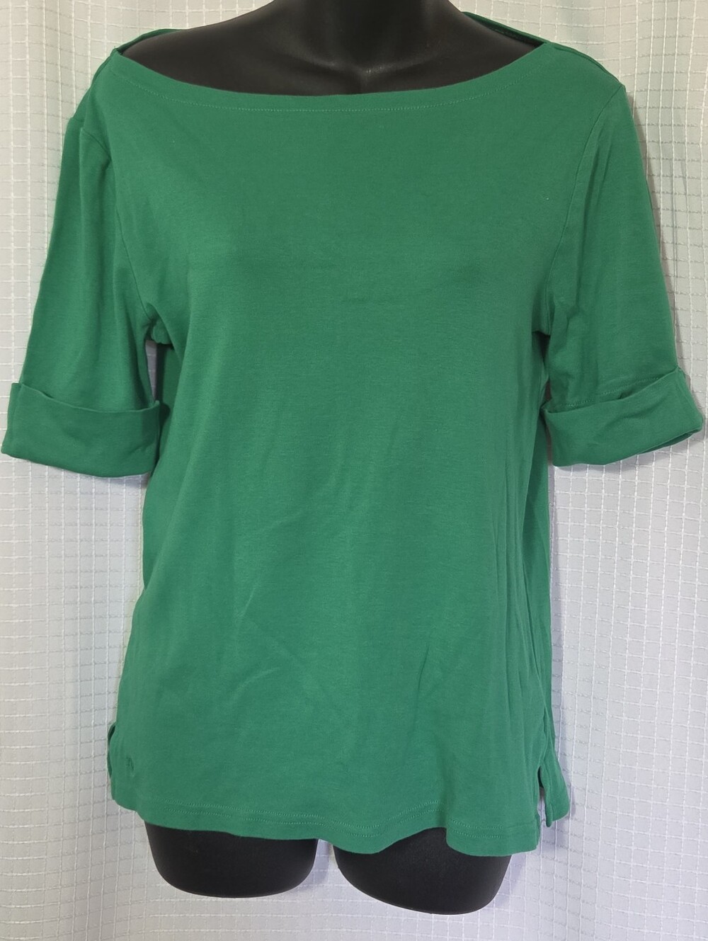 Lauren Ralph Lauren Stretch Cotton Kelly Green Boatneck T-Shirt Women’s Size L